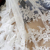 51" Width Off-white Floral Embroidery Mesh Lace Fabric with Sequins, Beaded Bridal Wedding Tulle Lace Fabric by the Yard