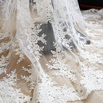 51" Width Off-white Floral Embroidery Mesh Lace Fabric with Sequins, Beaded Bridal Wedding Tulle Lace Fabric by the Yard