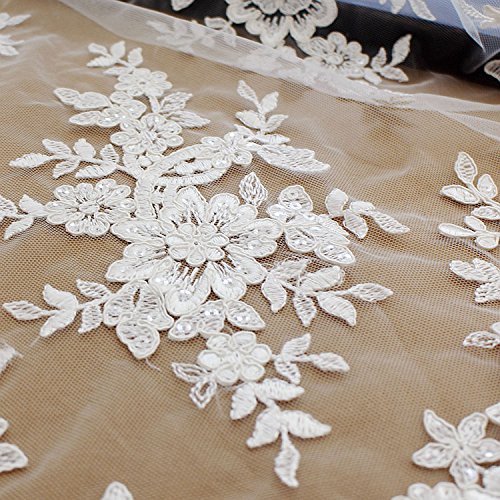 51 Width Off-white Floral Embroidery Mesh Lace Fabric with Sequins, B –  iriz Lace