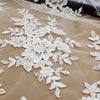 51" Width Off-white Floral Embroidery Mesh Lace Fabric with Sequins, Beaded Bridal Wedding Tulle Lace Fabric by the Yard