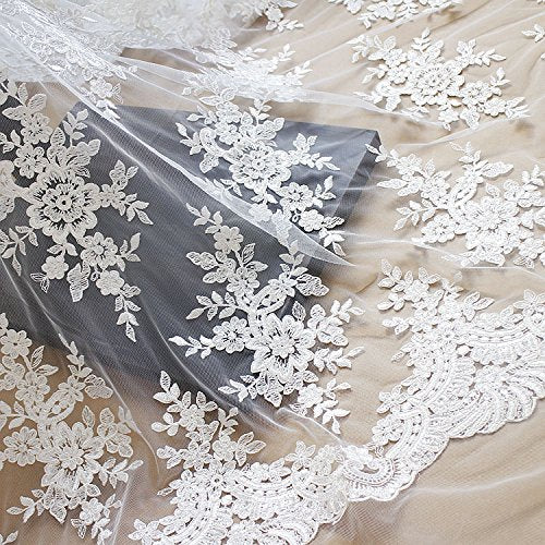51 Width Off-white Floral Embroidery Mesh Lace Fabric with
