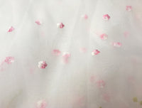 51 インチ幅ホワイト オーガンザ ピンク花柄刺繍レース生地ヤード