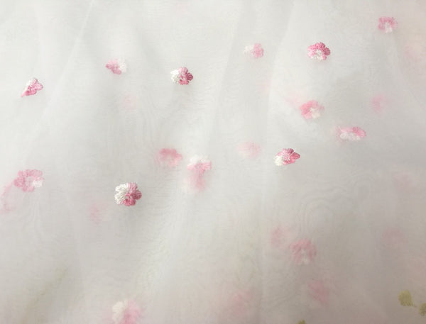 51 Width White Organza Pink Floral Embroidery Lace Fabric by the