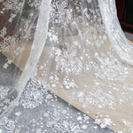 53" Width Off White Floral Embroidery Mesh Lace Fabric With Sequins Dotted Wedding Dress Bridal Tulle Lace Fabric By the yard