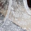53" Width Off White Floral Embroidery Mesh Lace Fabric With Sequins Dotted Wedding Dress Bridal Tulle Lace Fabric By the yard