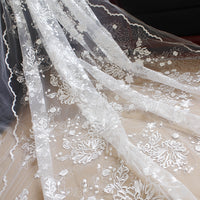 53" Width Off White Floral Embroidery Mesh Lace Fabric With Sequins Dotted Wedding Dress Bridal Tulle Lace Fabric By the yard