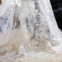 53" Width Off White Floral Embroidery Mesh Lace Fabric With Sequins Dotted Wedding Dress Bridal Tulle Lace Fabric By the yard