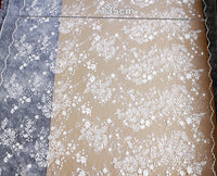 53" Width Off White Floral Embroidery Mesh Lace Fabric With Sequins Dotted Wedding Dress Bridal Tulle Lace Fabric By the yard