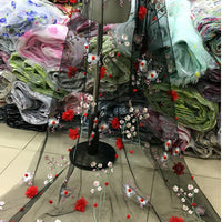 135cm Width x 95cm Length Premium Vivid 3D Flowers and Floral Embroidery Lace Fabric