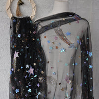130cm Width x 95cm Length Colorful Sequin star  Embroidery Lace Fabric