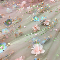 135cm Width x 95cm Length Premium Vivid 3D Flowers and Floral Embroidery Lace Fabric