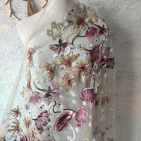 130cm Width x 95cm Length Premium Floral Embroidery Tulle Lace Fabric