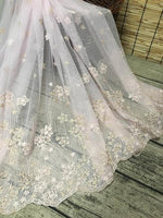 51” Width Arc Lines Embroidered Floral Lace Fabric by the Yard