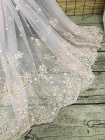 51” Width Arc Lines Embroidered Floral Lace Fabric by the Yard