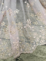 51” Width Arc Lines Embroidered Floral Lace Fabric by the Yard