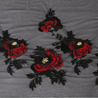 Red Poppy / Peony Flowers Embroidery Floral Lace Fabric 51" Width by the Yard