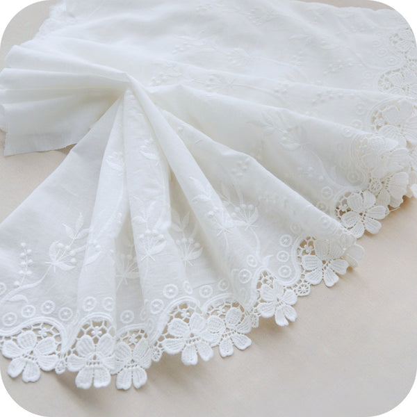 16” Width Retro Flower Border Floral Embroidery Cotton Fabric by the Yard