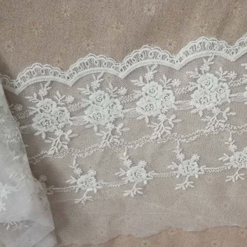 3 Yards of 20cm Width Retro Floral Embroidered Mesh Lace Fabric Trim