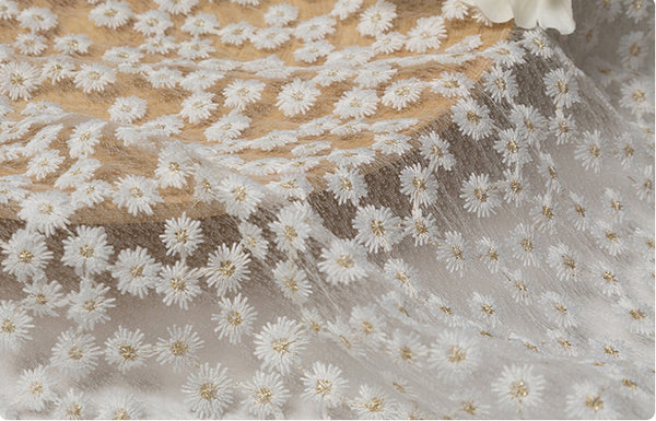 130cm Width Daisy Flowers Embroidery Lace Fabric by the Yard