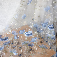 130cm Width x 95cm Length Premium Floral Embroidery Tulle Lace Fabric
