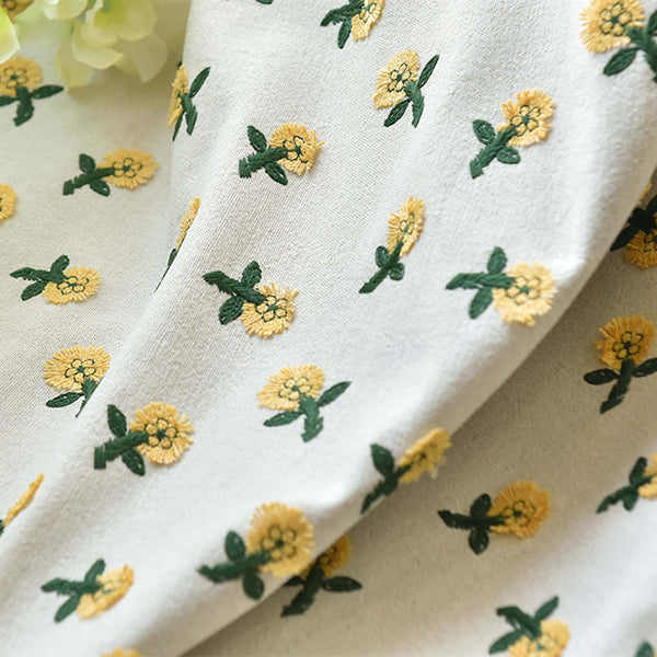 125cm Width x 95cm Length Premium 3D Flower Embroidery Cotton Linen Fabric