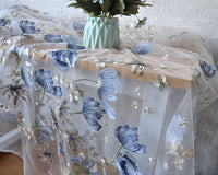 130cm Width x 95cm Length Premium Floral Embroidery Tulle Lace Fabric