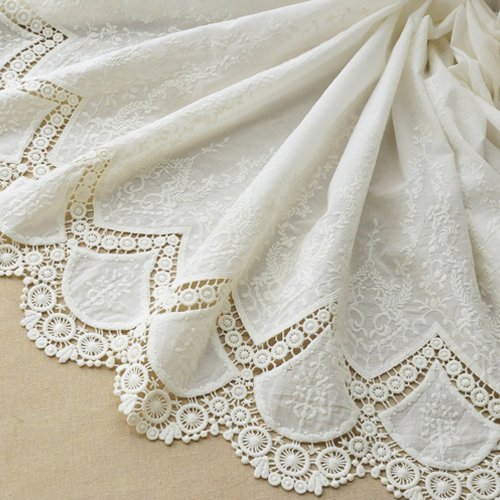 51 Width Vintage Floral Embroidered Cotton Lace Fabric by the