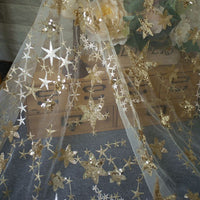 120cm Width x 95cm Length Sequined Stars Embroidery Lace Fabric