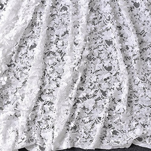 59” Width Off White Embroidery Lace Fabric with 3D Flowers by the Yard